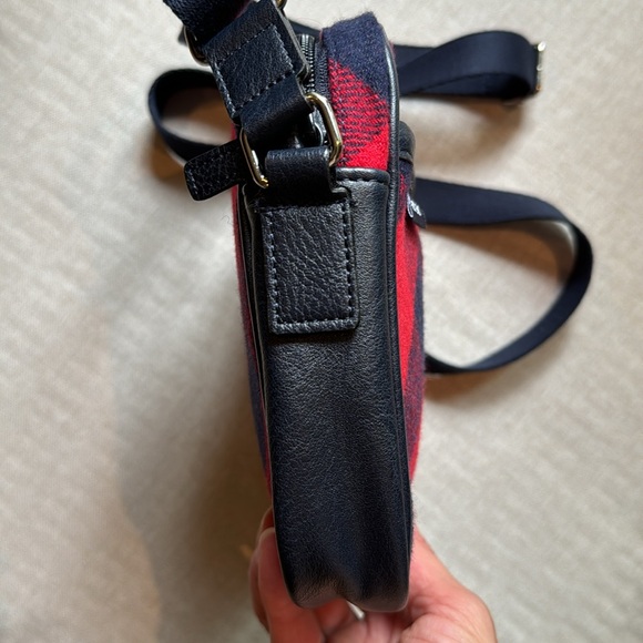 Lands End Crossbody-Red/Navy Plaid Flannel Exterior-Navy Trim-Cloth Strap- - Picture 8 of 16
